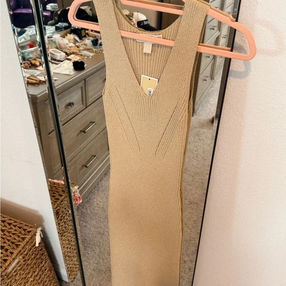MICHAEL Michael Kors Gold / Khaki Sleeveless Knit Midi Dress - Picture 4 of 7